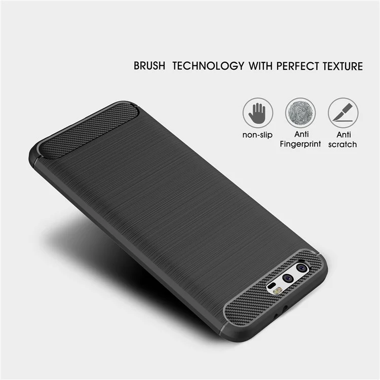 Carbon Fiber Texture Brushed TPU Mobile Phone Cover for Huawei Honor 9 - Black