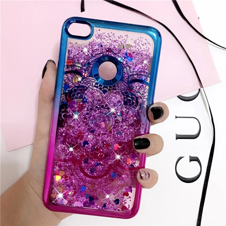 Electroplating Edges Liquid Glitter Powder Quicksand TPU Cellphone Case for Huawei P8 Lite (2017) / Honor 8 Lite - Henna Lotus