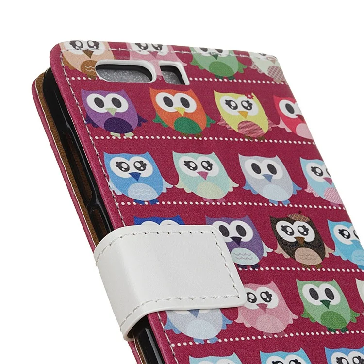 Pattern Printing Wallet Stand Leather Case with Magnet for Huawei Honor 9 - Purple Background Owls