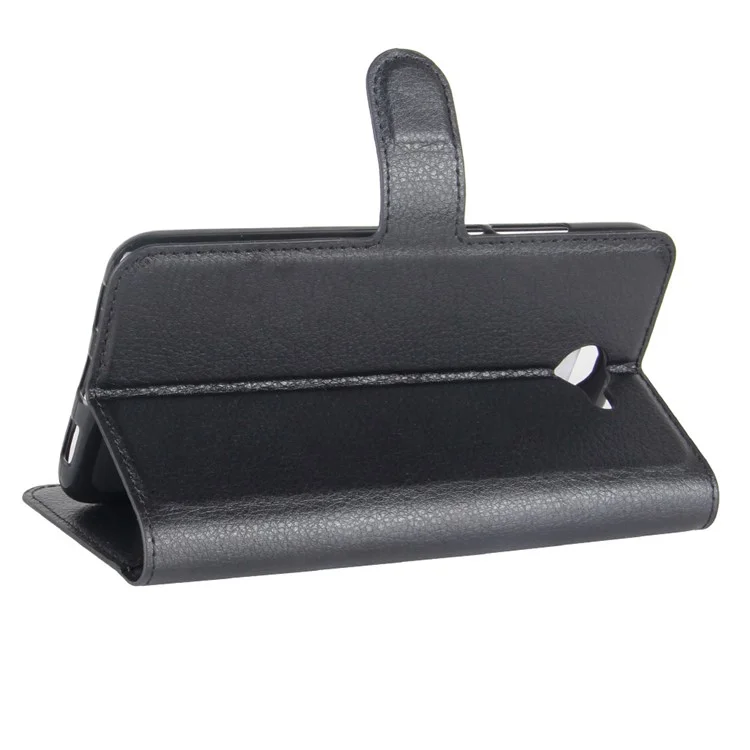 Litchi Texture Leather Wallet Protection Case for Huawei Y7 - Black