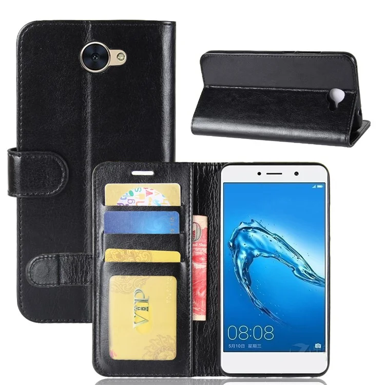 Crazy Horse Stand Wallet Leather Cell Phone Cover for Huawei Y7 (2017) - Black