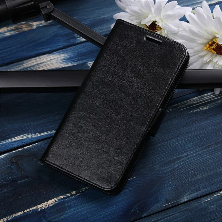 Crazy Horse Stand Wallet Leather Cell Phone Cover for Huawei Y7 (2017) - Black