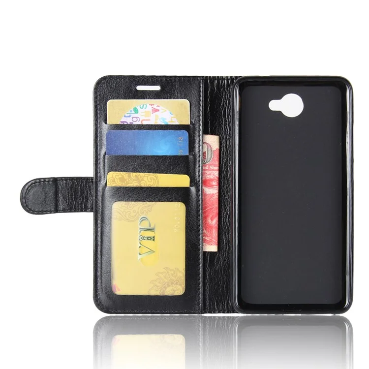 Crazy Horse Stand Wallet Leather Cell Phone Cover for Huawei Y7 (2017) - Black