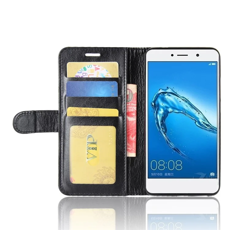Crazy Horse Stand Wallet Leather Cell Phone Cover for Huawei Y7 (2017) - Black
