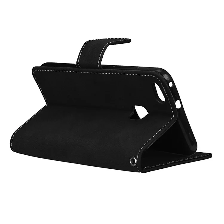 Matte Skin PU Leather Wallet Stand Flip Case for Huawei P10 Lite - Black