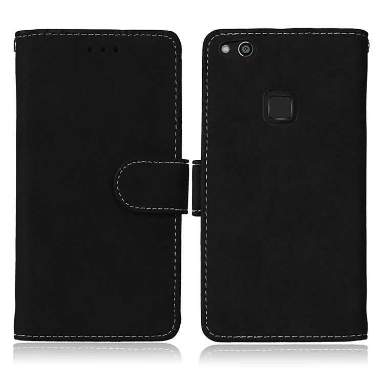 Matte Skin PU Leather Wallet Stand Flip Case for Huawei P10 Lite - Black