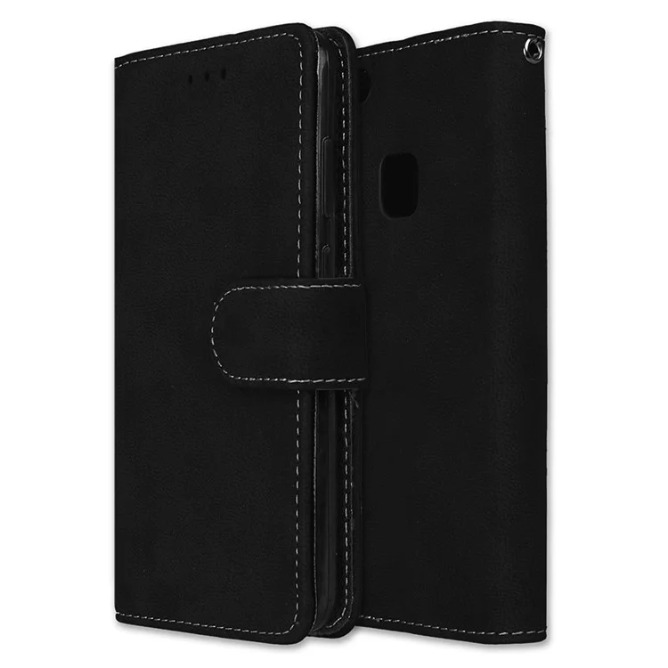 Matte Skin PU Leather Wallet Stand Flip Case for Huawei P10 Lite - Black