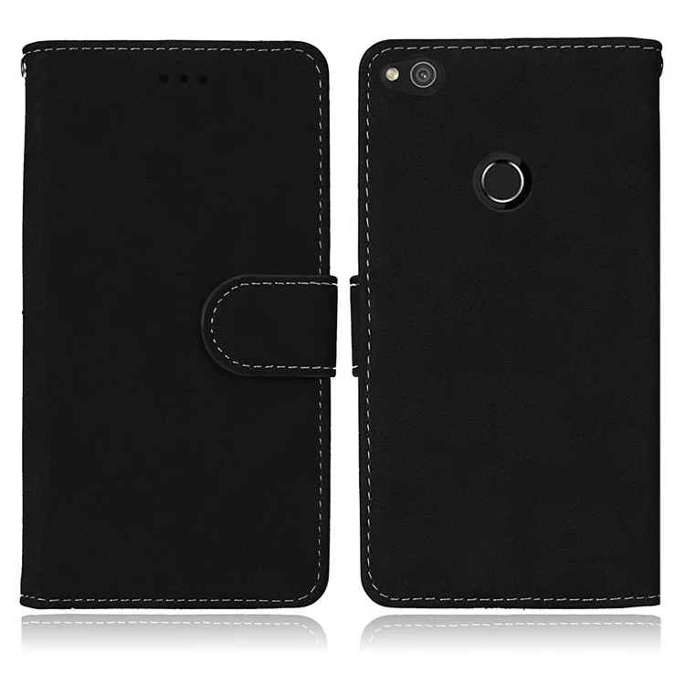 Matte Crazy Horse PU Leather Stand Cover with Card Slots for Huawei P8 Lite (2017) / Honor 8 Lite - Black