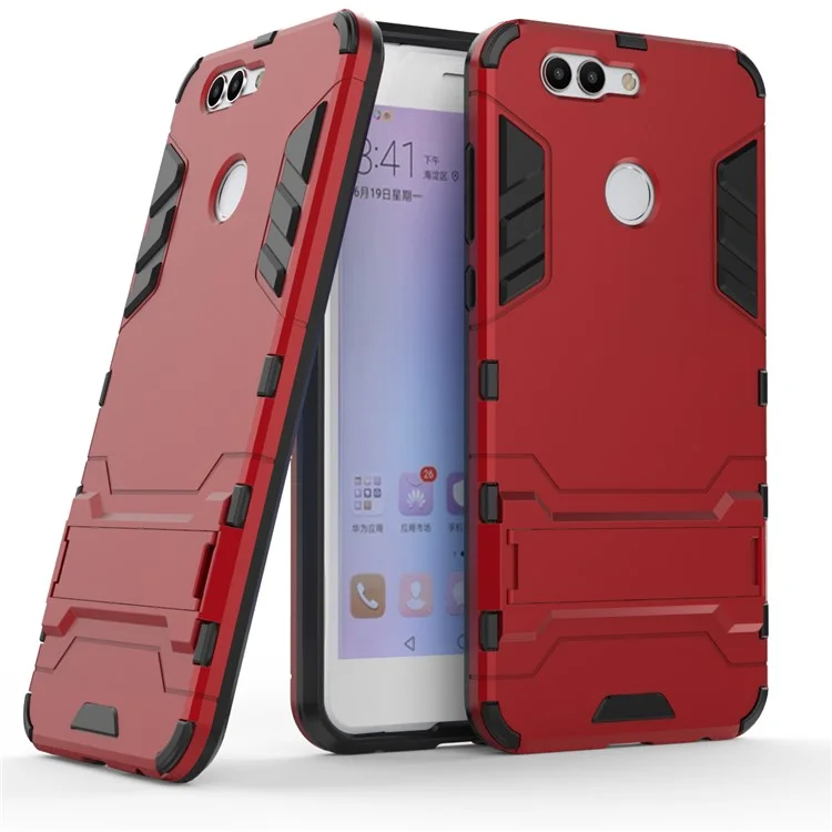 Cool Plastic TPU Kickstand Combo Phone Cover for Huawei Nova 2 Plus - Red