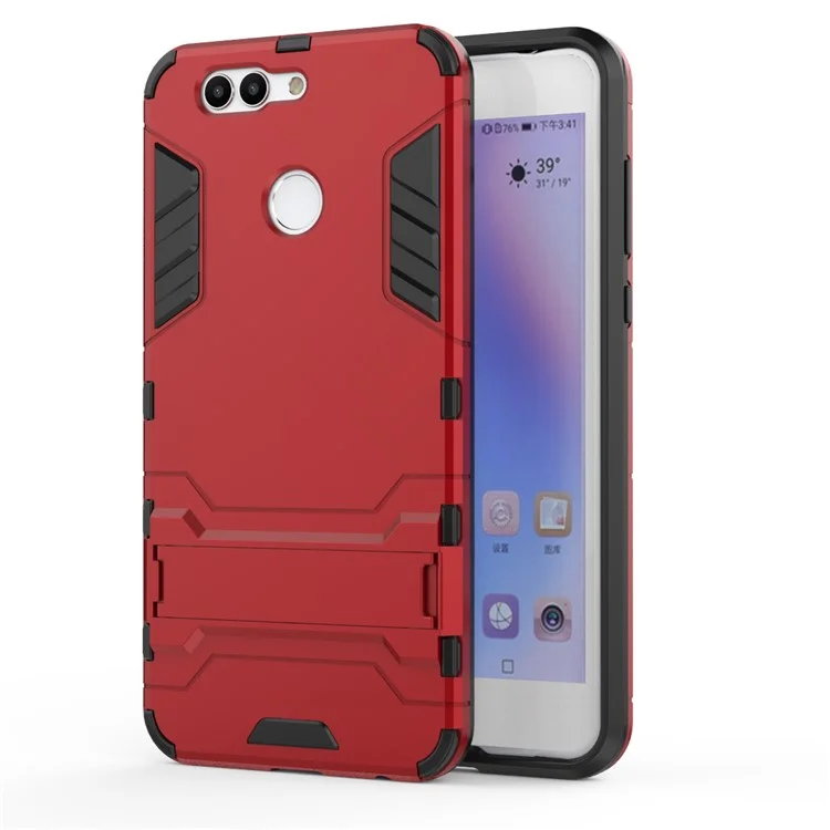 Cool Plastic TPU Kickstand Combo Phone Cover for Huawei Nova 2 Plus - Red