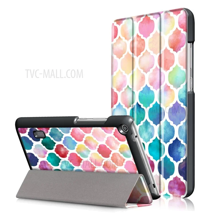 Pattern Printing Leather Smart Tri-fold Stand Case for Huawei MediaPad T3 7.0 - Colorful Lantern