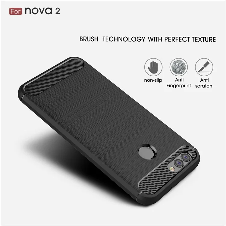 For Huawei nova 2 Carbon Fiber Texture Brushed TPU Back Case - Black