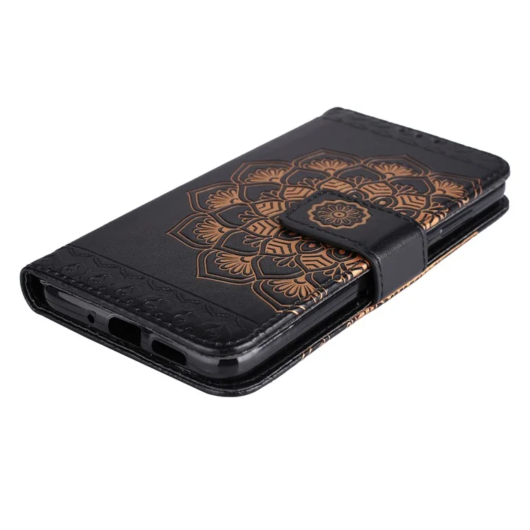 Imprint Henna Lotus Wallet Stand Leather Mobile Casing for Huawei P10 Lite - Black
