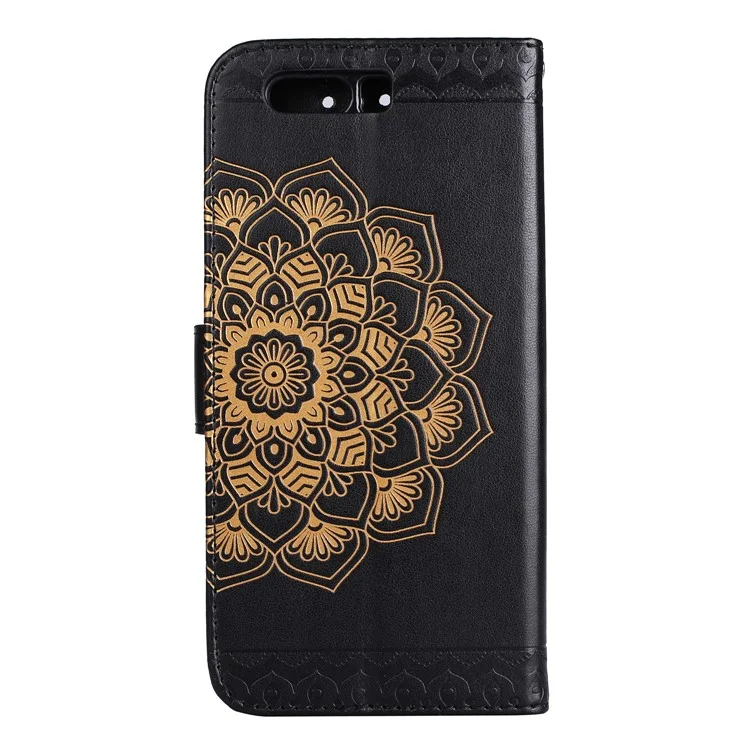 Imprinted Mandala Pattern PU Leather Wallet Cover with Stand for Huawei P10 - Black