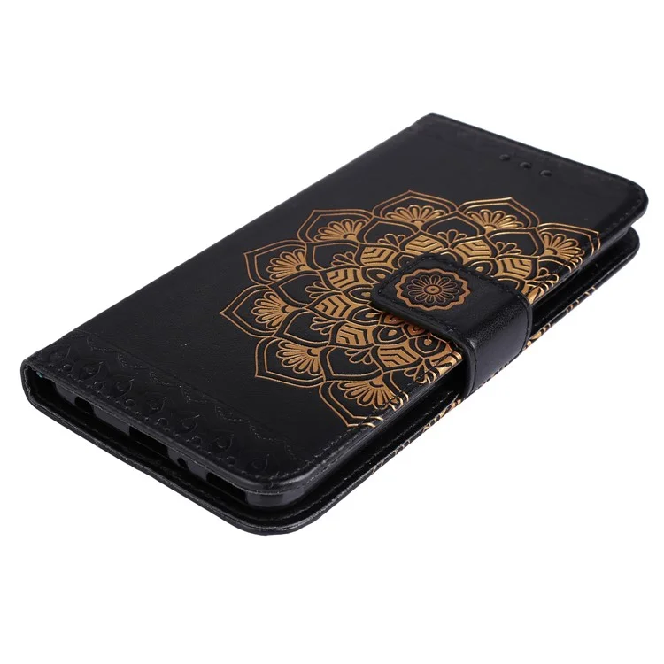Imprinted Mandala Pattern PU Leather Wallet Cover with Stand for Huawei P10 - Black