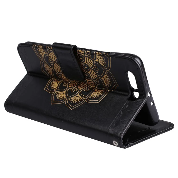 Imprinted Mandala Pattern PU Leather Wallet Cover with Stand for Huawei P10 - Black