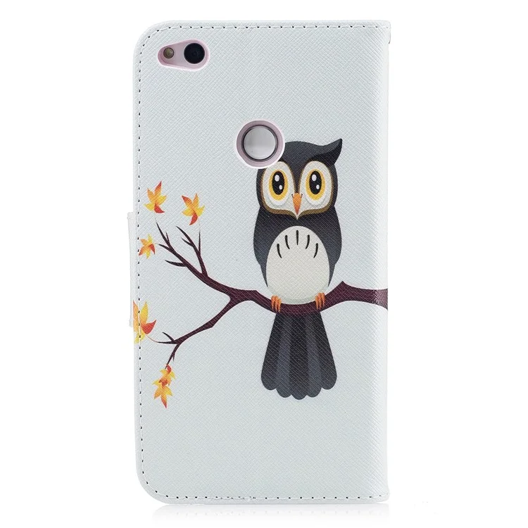 Pattern Printing Magnetic Leather Wallet Phone Casing with Stand for Huawei P8 Lite (2017) / Honor 8 Lite - Owl