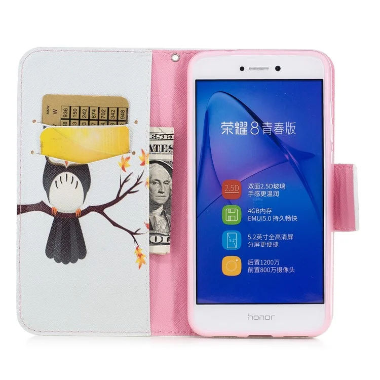 Pattern Printing Magnetic Leather Wallet Phone Casing with Stand for Huawei P8 Lite (2017) / Honor 8 Lite - Owl
