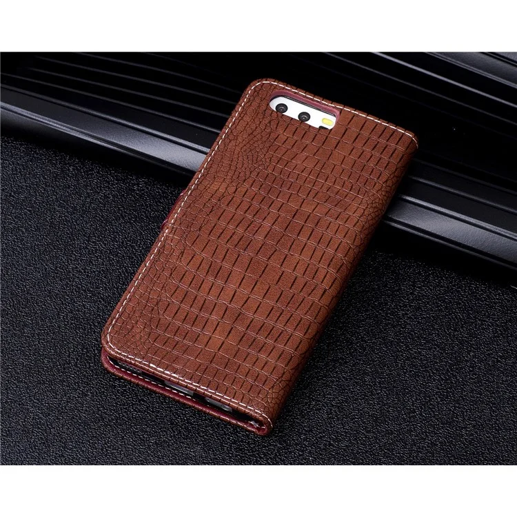 Crocodile Texture Stand Leather Wallet Mobile Phone Cover for Huawei P10 - Wine Red
