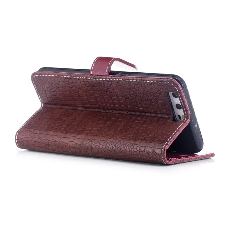 Crocodile Texture Stand Leather Wallet Mobile Phone Cover for Huawei P10 - Wine Red
