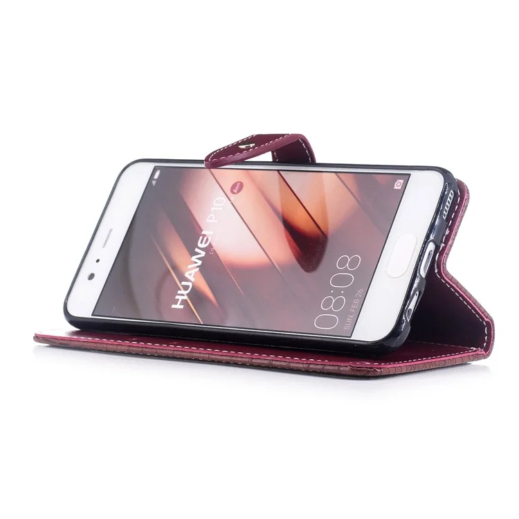 Crocodile Texture Stand Leather Wallet Mobile Phone Cover for Huawei P10 - Wine Red