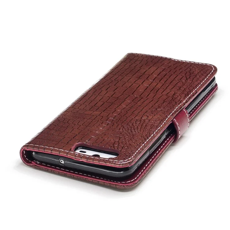 Crocodile Texture Stand Leather Wallet Mobile Phone Cover for Huawei P10 - Wine Red