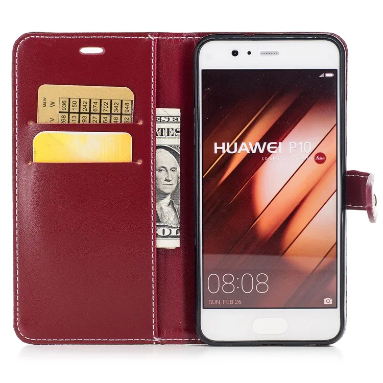 Crocodile Texture Stand Leather Wallet Mobile Phone Cover for Huawei P10 - Wine Red