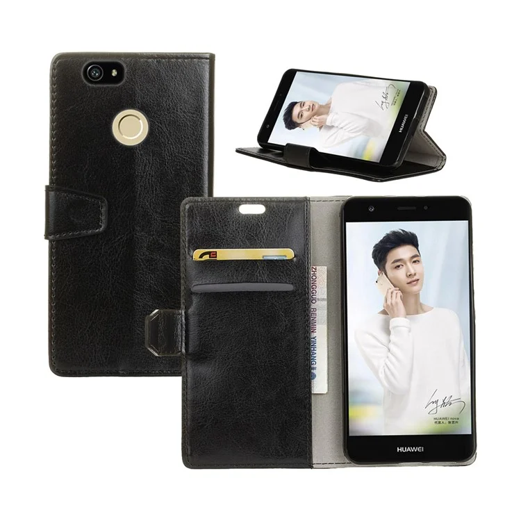 Crazy Horse Skin Leather Wallet Stand Casing for Huawei P9 lite mini / Enjoy 7 / Y6 Pro (2017) - Black