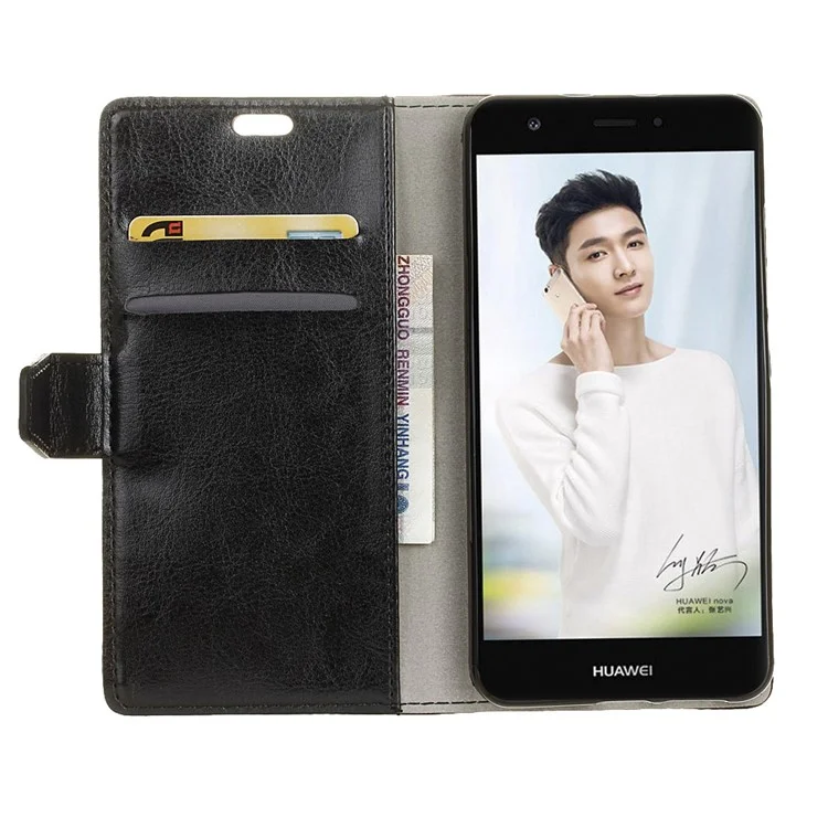 Crazy Horse Skin Leather Wallet Stand Casing for Huawei P9 lite mini / Enjoy 7 / Y6 Pro (2017) - Black