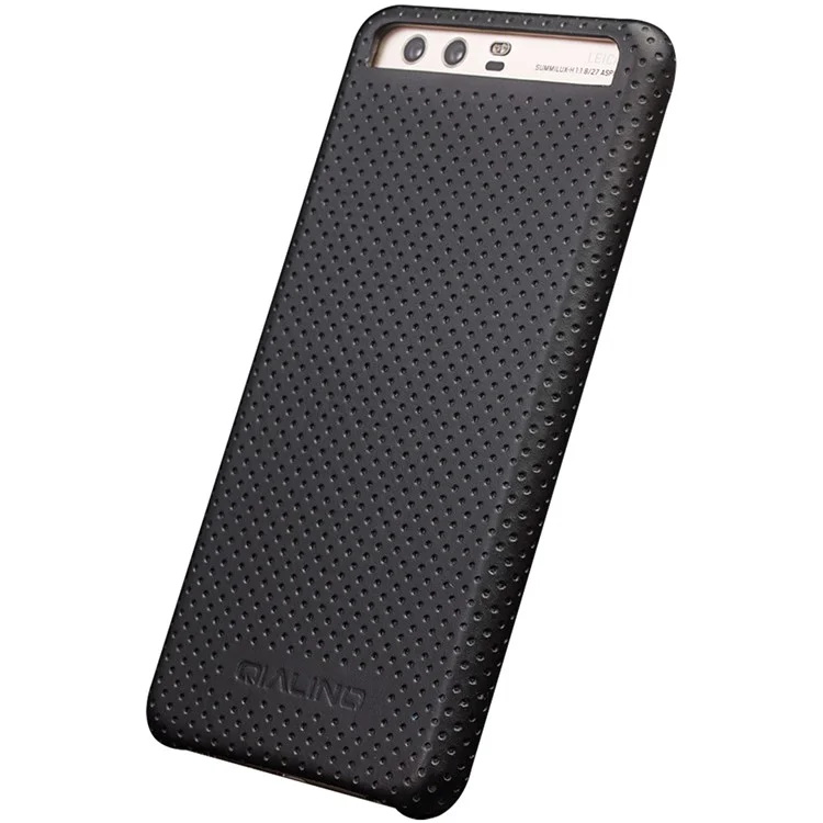 QIALINO Mesh Holes Genuine Leather Skin PC Phone Case for Huawei P10  - Black