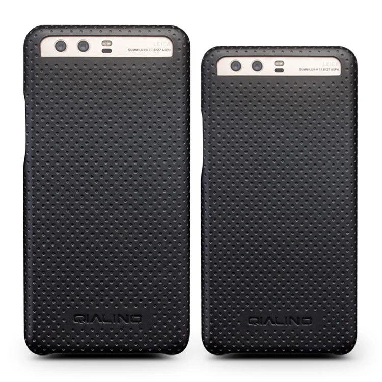 QIALINO Mesh Holes Genuine Leather Skin PC Phone Case for Huawei P10  - Black