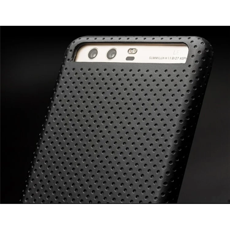 QIALINO Mesh Holes Genuine Leather Skin PC Phone Case for Huawei P10  - Black