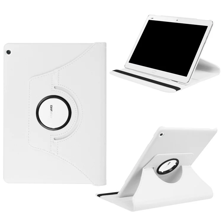 Litchi Skin Smart PU Leather Rotary Stand Folio Case with Elastic Band for Huawei Mediapad M3 Lite 10 - White