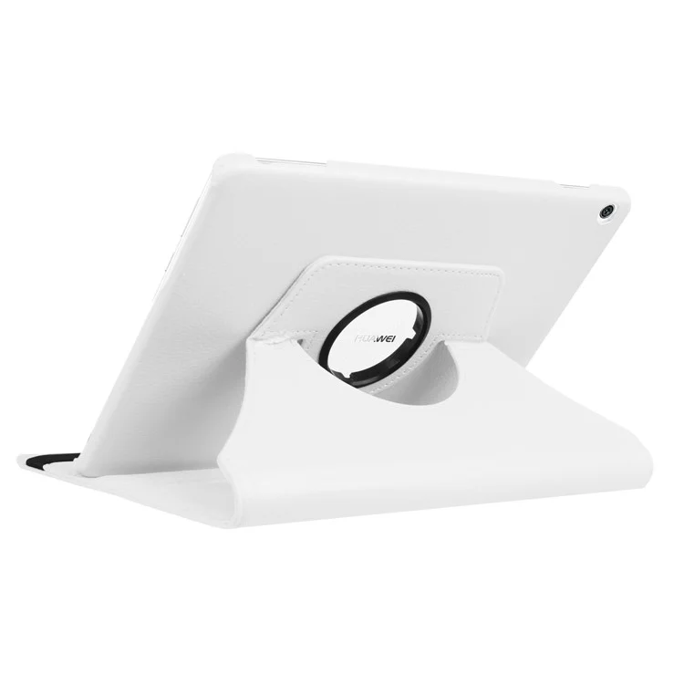 Litchi Skin Smart PU Leather Rotary Stand Folio Case with Elastic Band for Huawei Mediapad M3 Lite 10 - White