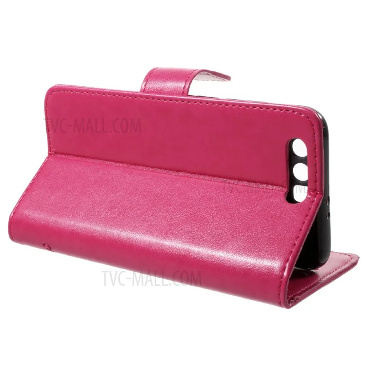 Para Huawei Honor 9 Impresión de Mariposa Flores Magnetic PU Wallet Case de Cuero Con Correa - Rosa