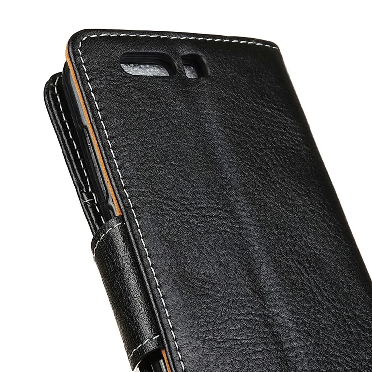 Genuine Leather Crazy Horse Texture Wallet Protective Case with Stand for Huawei Honor 9 - Black
