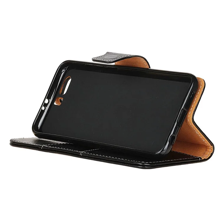 Genuine Leather Crazy Horse Texture Wallet Protective Case with Stand for Huawei Honor 9 - Black