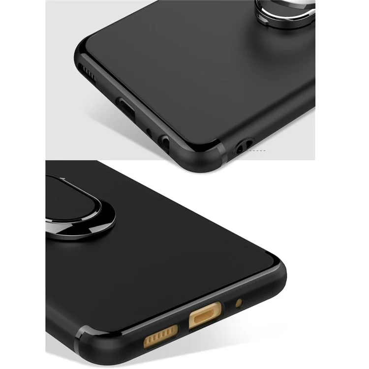 For Huawei P10 Lite Magnetic Ring Holder Kickstand Matte TPU Back Case - Black