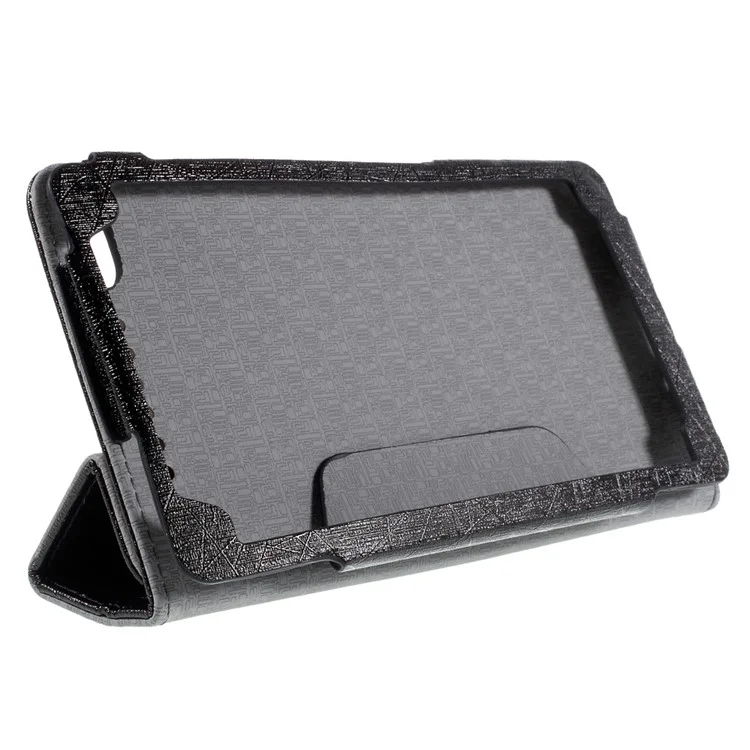 Tri-fold Stand Leather Case for Lenovo PHAB Plus PB1-770N 6.8-inch Lines Texture - Black
