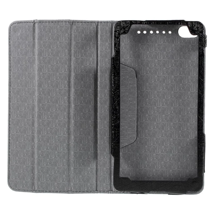 Tri-fold Stand Leather Case for Lenovo PHAB Plus PB1-770N 6.8-inch Lines Texture - Black