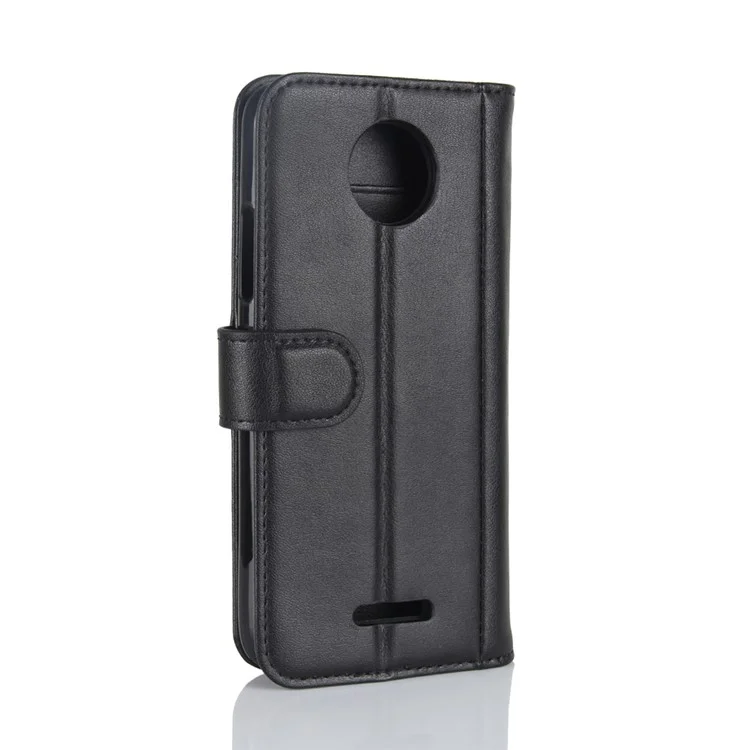 Genuine Split Leather Wallet Stand Phone Case for Motorola Moto C Plus - Black
