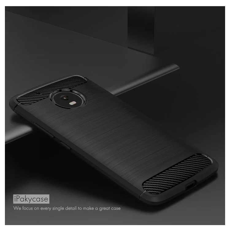 IPAKY Brushed TPU Carbon Fiber Protection Phone Case for Motorola Moto G5 - Black