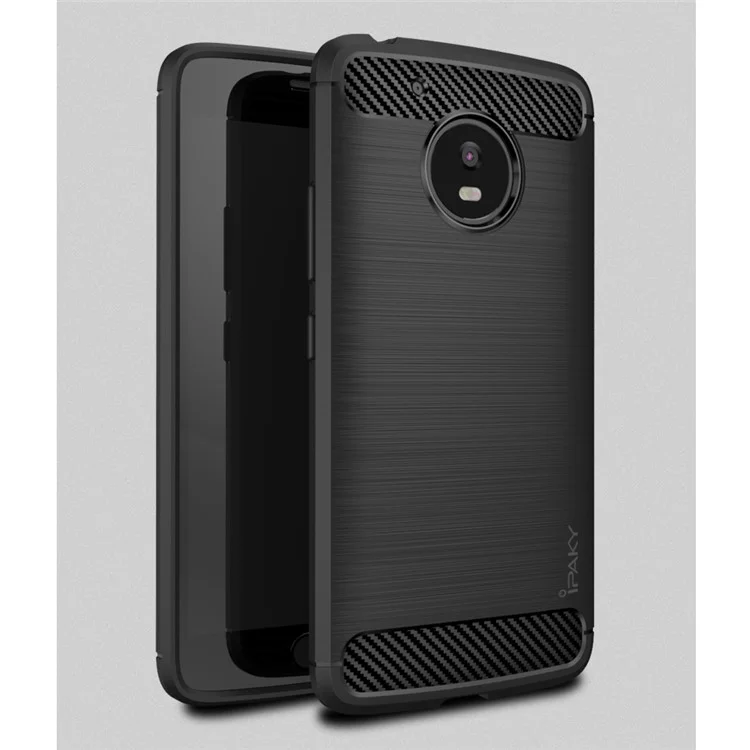 IPAKY Brushed TPU Carbon Fiber Protection Phone Case for Motorola Moto G5 - Black