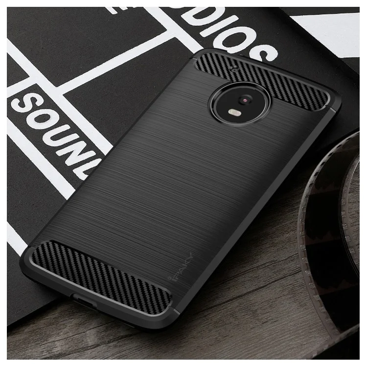 IPAKY Brushed TPU Carbon Fiber Protection Phone Case for Motorola Moto G5 - Black