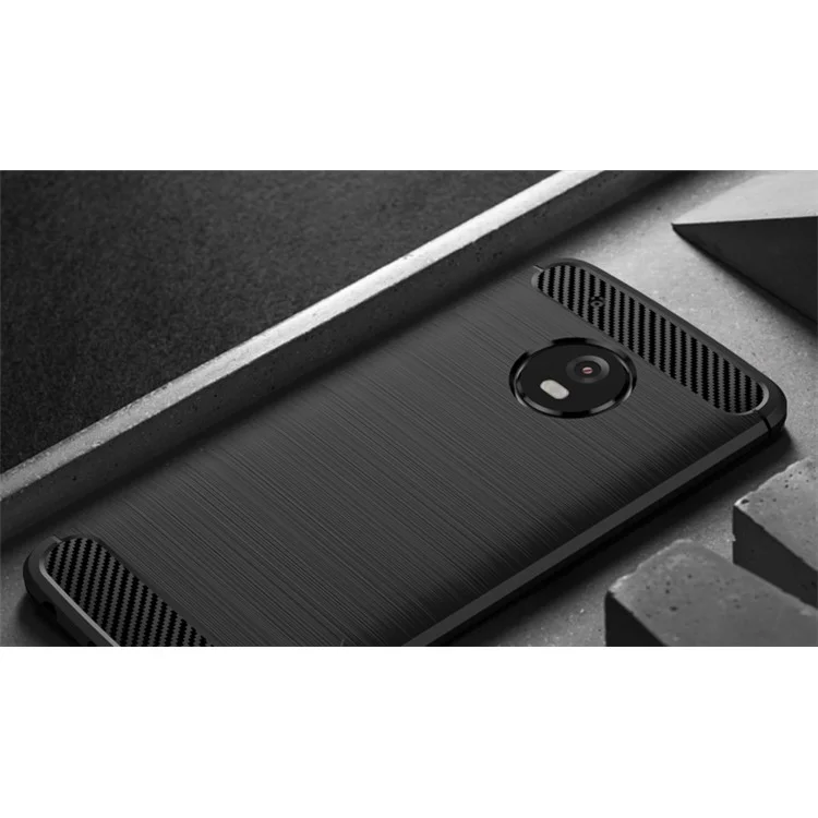 IPAKY Brushed TPU Carbon Fiber Protection Phone Case for Motorola Moto G5 - Black