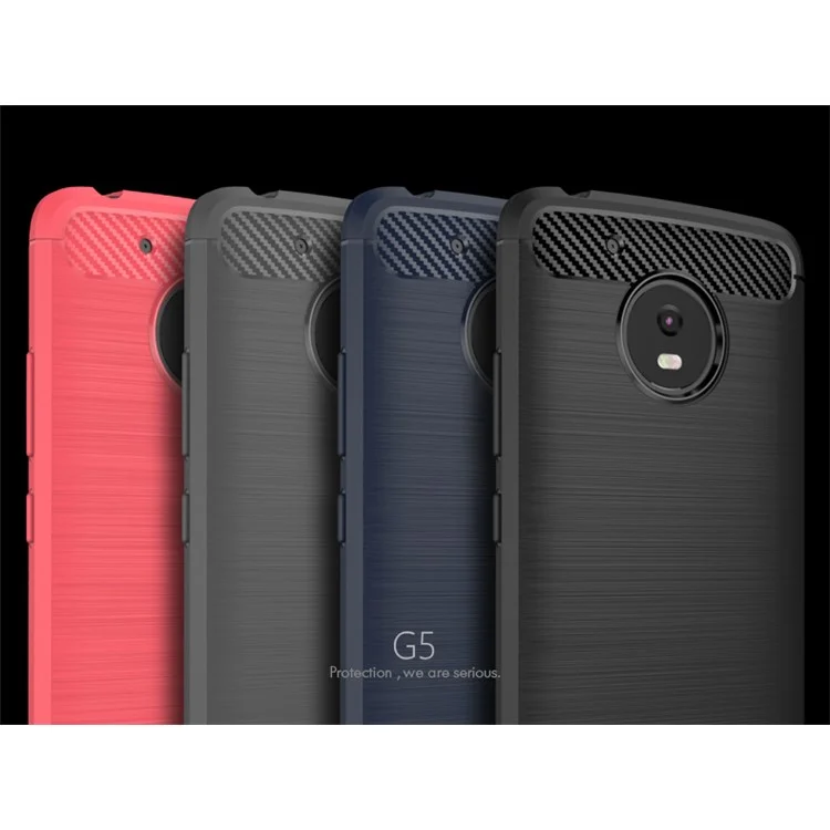 IPAKY Brushed TPU Carbon Fiber Protection Phone Case for Motorola Moto G5 - Black