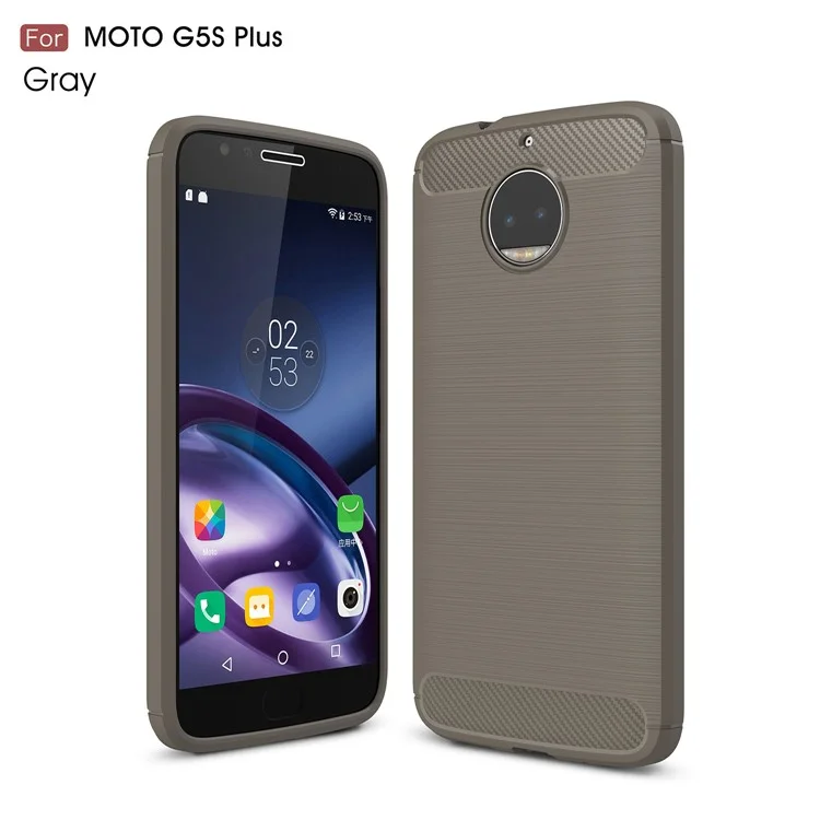For Motorola Moto G5S Plus Carbon Fiber Texture Brushed Cell Phone TPU Cover Shell - Grey