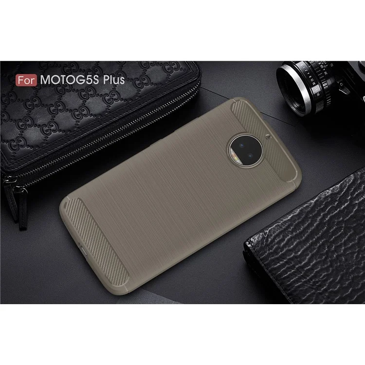 For Motorola Moto G5S Plus Carbon Fiber Texture Brushed Cell Phone TPU Cover Shell - Grey