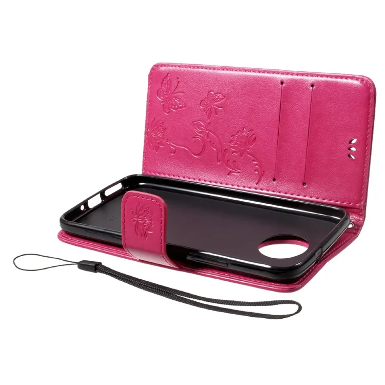 Imprint Butterfly Flowers Magnetic Wallet Leather Stand Cover for Motorola Moto G5S - Rose