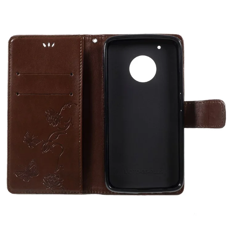 Imprint Butterfly Flowers Magnetic Wallet Leather Casing with Stand for Motorola Moto G5 Plus - Brown